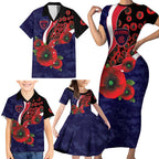 Melbourne Demons ANZAC Personalised Family Matching Short Sleeve Bodycon Dress and Hawaiian Shirt Lest We Forget Poppy Camo