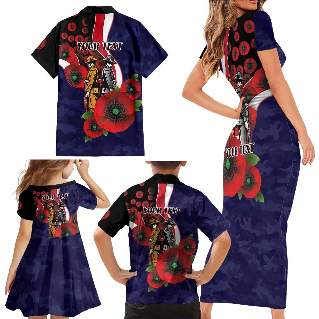 Melbourne Demons ANZAC Personalised Family Matching Short Sleeve Bodycon Dress and Hawaiian Shirt Lest We Forget Poppy Camo
