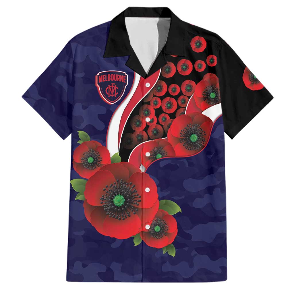 Melbourne Demons ANZAC Personalised Family Matching Short Sleeve Bodycon Dress and Hawaiian Shirt Lest We Forget Poppy Camo