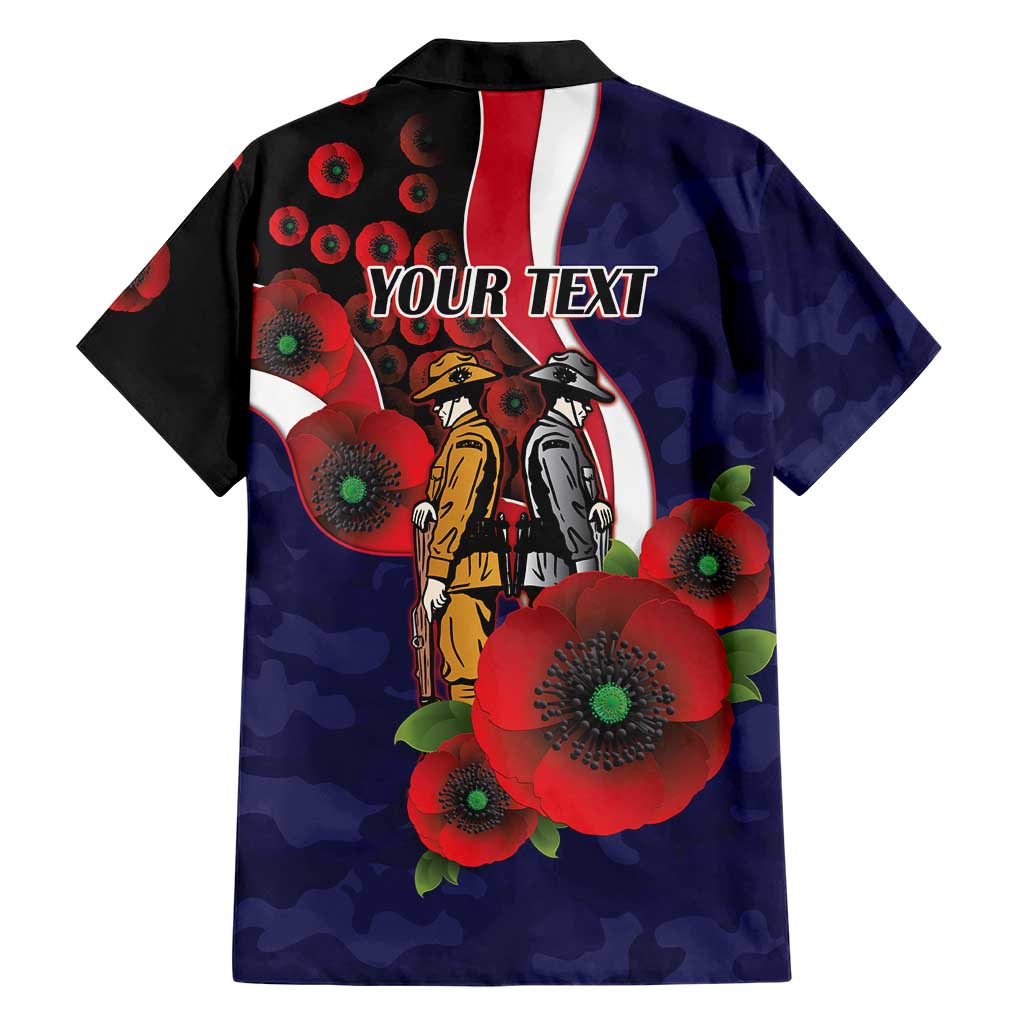 Melbourne Demons ANZAC Personalised Family Matching Short Sleeve Bodycon Dress and Hawaiian Shirt Lest We Forget Poppy Camo