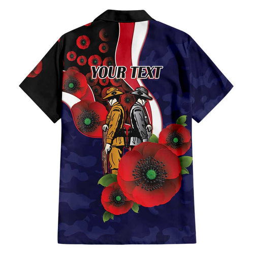 Melbourne Demons ANZAC Personalised Family Matching Short Sleeve Bodycon Dress and Hawaiian Shirt Lest We Forget Poppy Camo