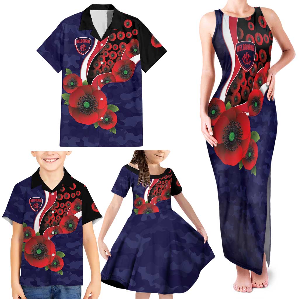 Melbourne Demons ANZAC Personalised Family Matching Tank Maxi Dress and Hawaiian Shirt Lest We Forget Poppy Camo
