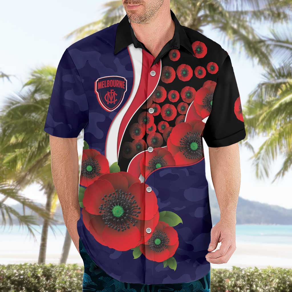 Melbourne Demons ANZAC Personalised Hawaiian Shirt Lest We Forget Poppy Camo