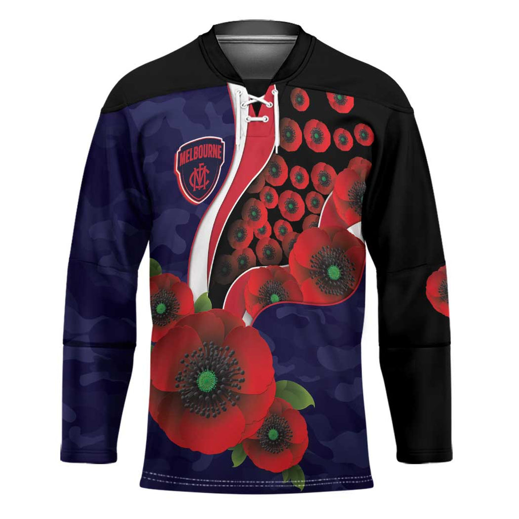 Melbourne Demons ANZAC Personalised Hockey Jersey Lest We Forget Poppy Camo