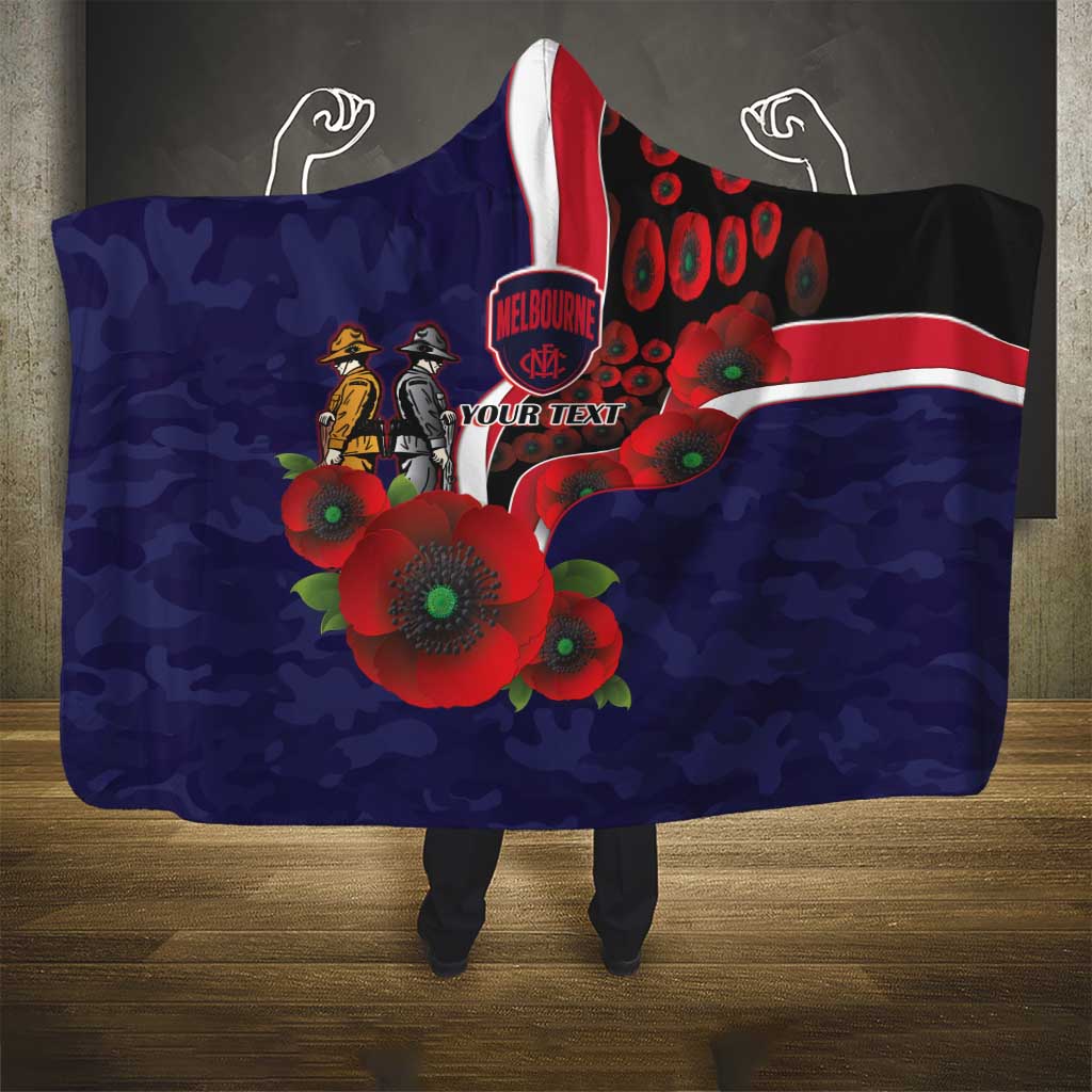 Melbourne Demons ANZAC Personalised Hooded Blanket Lest We Forget Poppy Camo