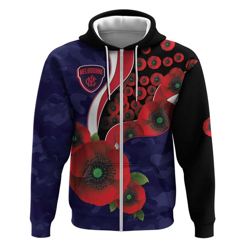 Melbourne Demons ANZAC Personalised Hoodie Lest We Forget Poppy Camo