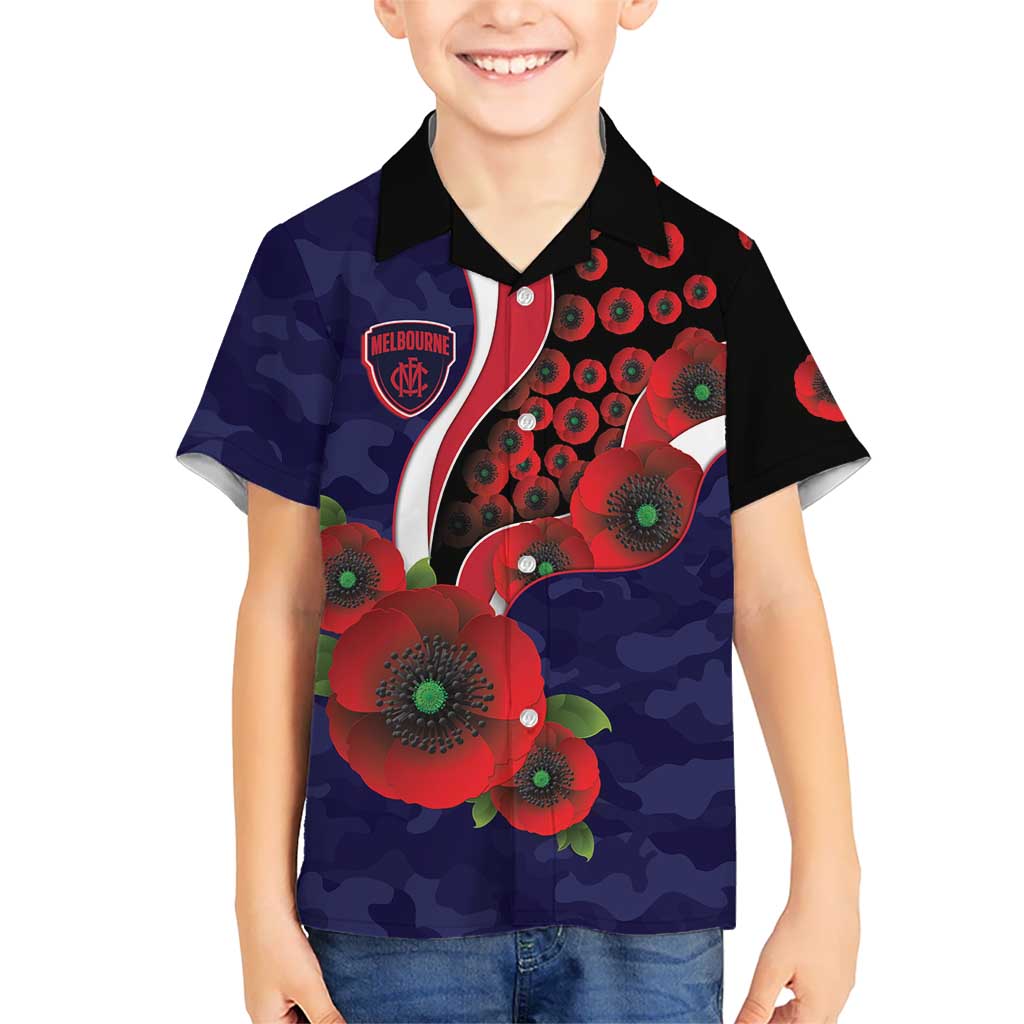 Melbourne Demons ANZAC Personalised Kid Hawaiian Shirt Lest We Forget Poppy Camo