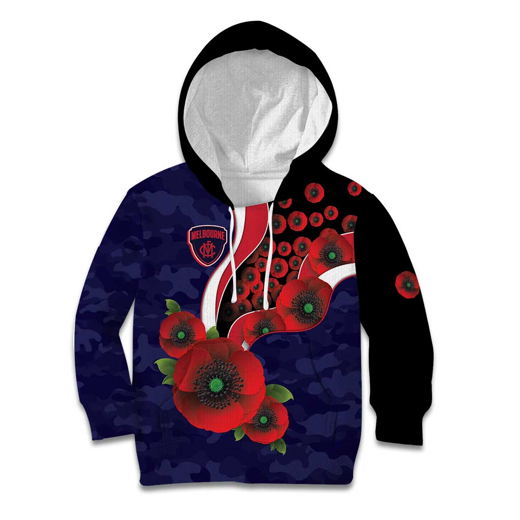 Melbourne Demons ANZAC Personalised Kid Hoodie Lest We Forget Poppy Camo