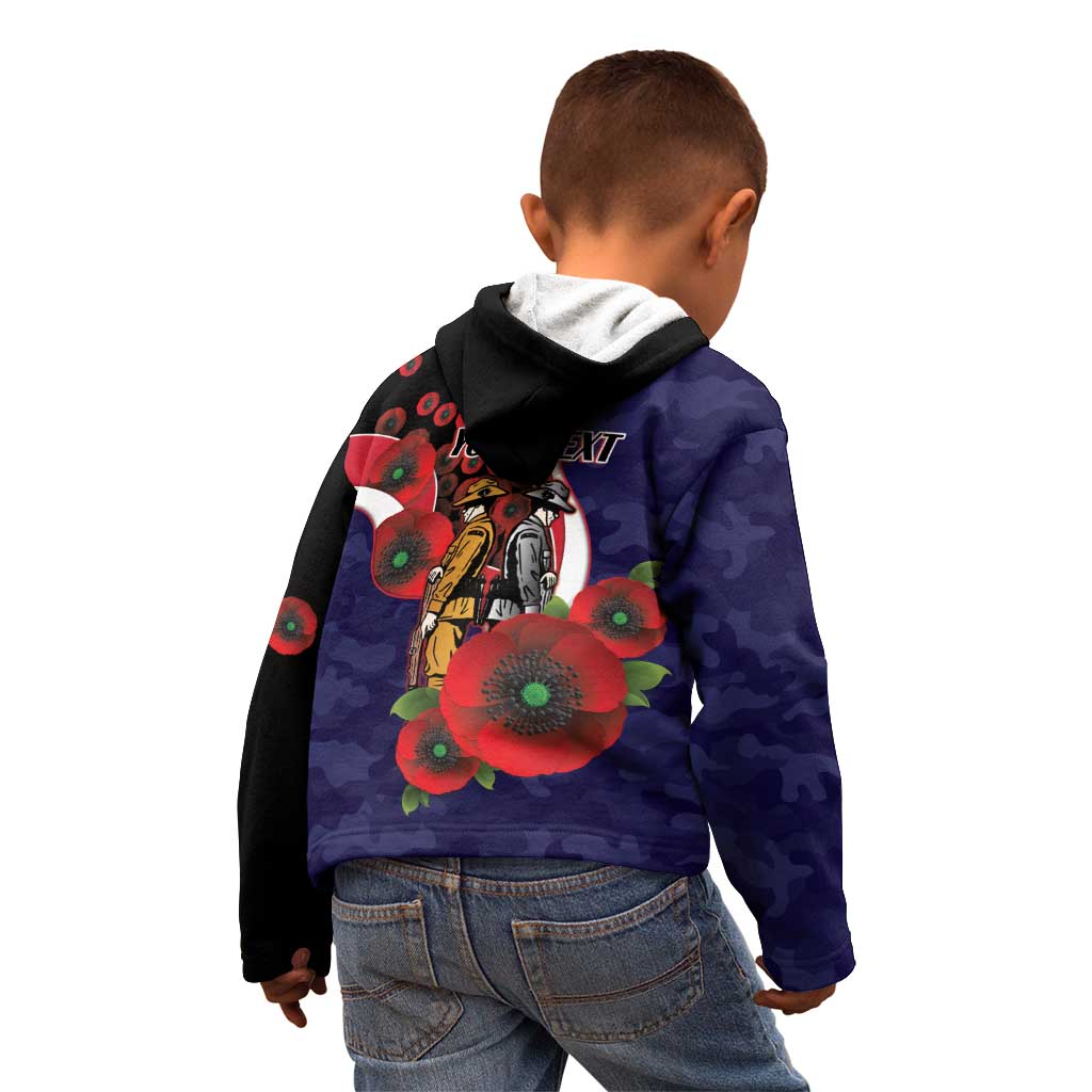 Melbourne Demons ANZAC Personalised Kid Hoodie Lest We Forget Poppy Camo