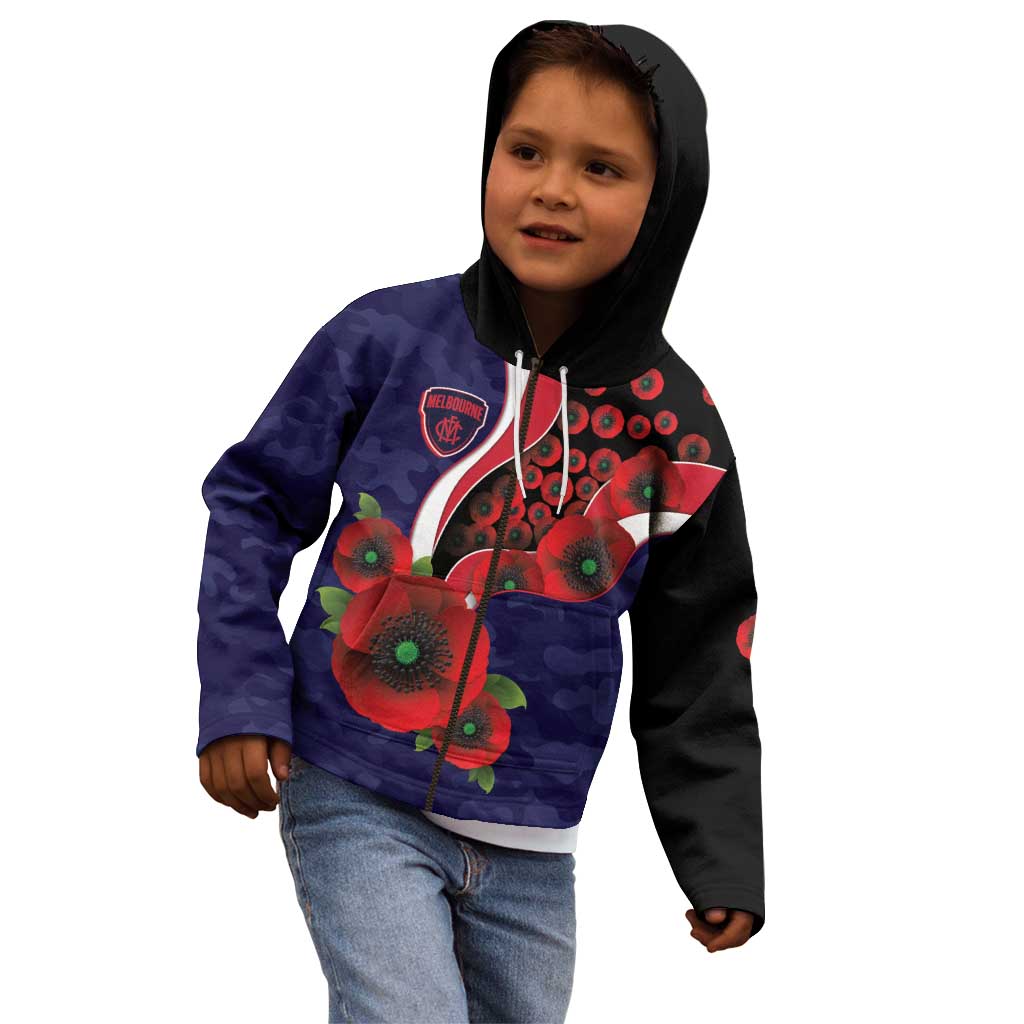 Melbourne Demons ANZAC Personalised Kid Hoodie Lest We Forget Poppy Camo