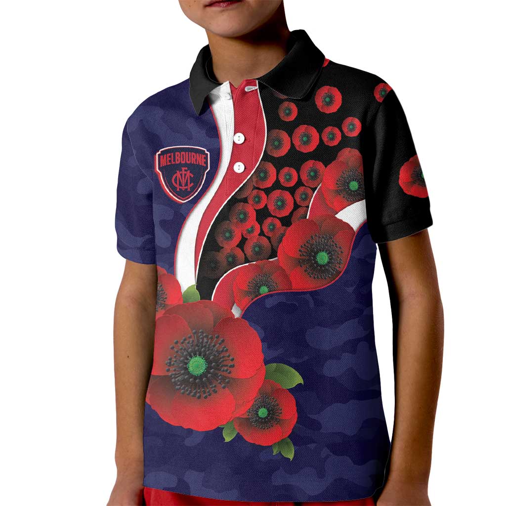 Melbourne Demons ANZAC Personalised Kid Polo Shirt Lest We Forget Poppy Camo