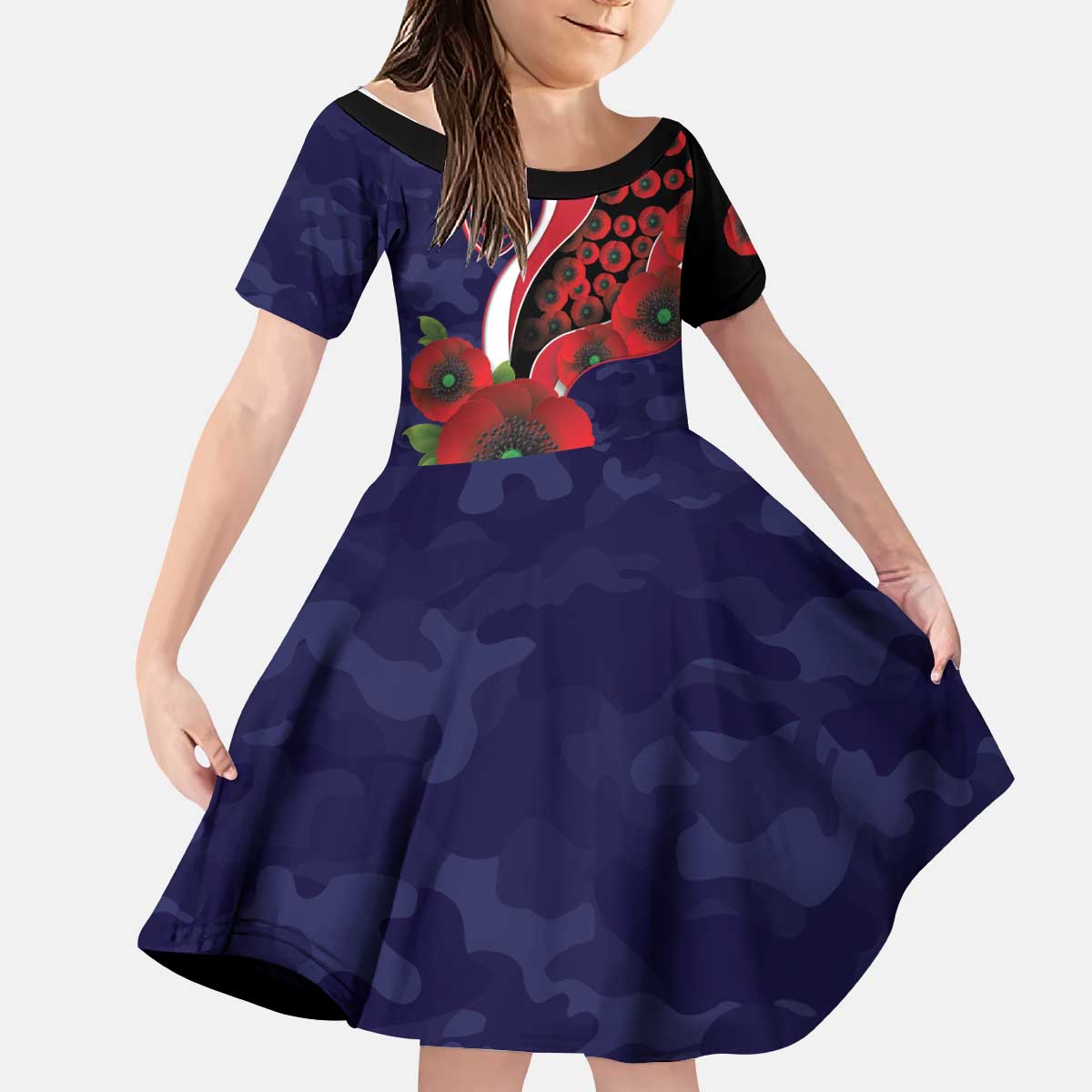 Melbourne Demons ANZAC Personalised Kid Short Sleeve Dress Lest We Forget Poppy Camo