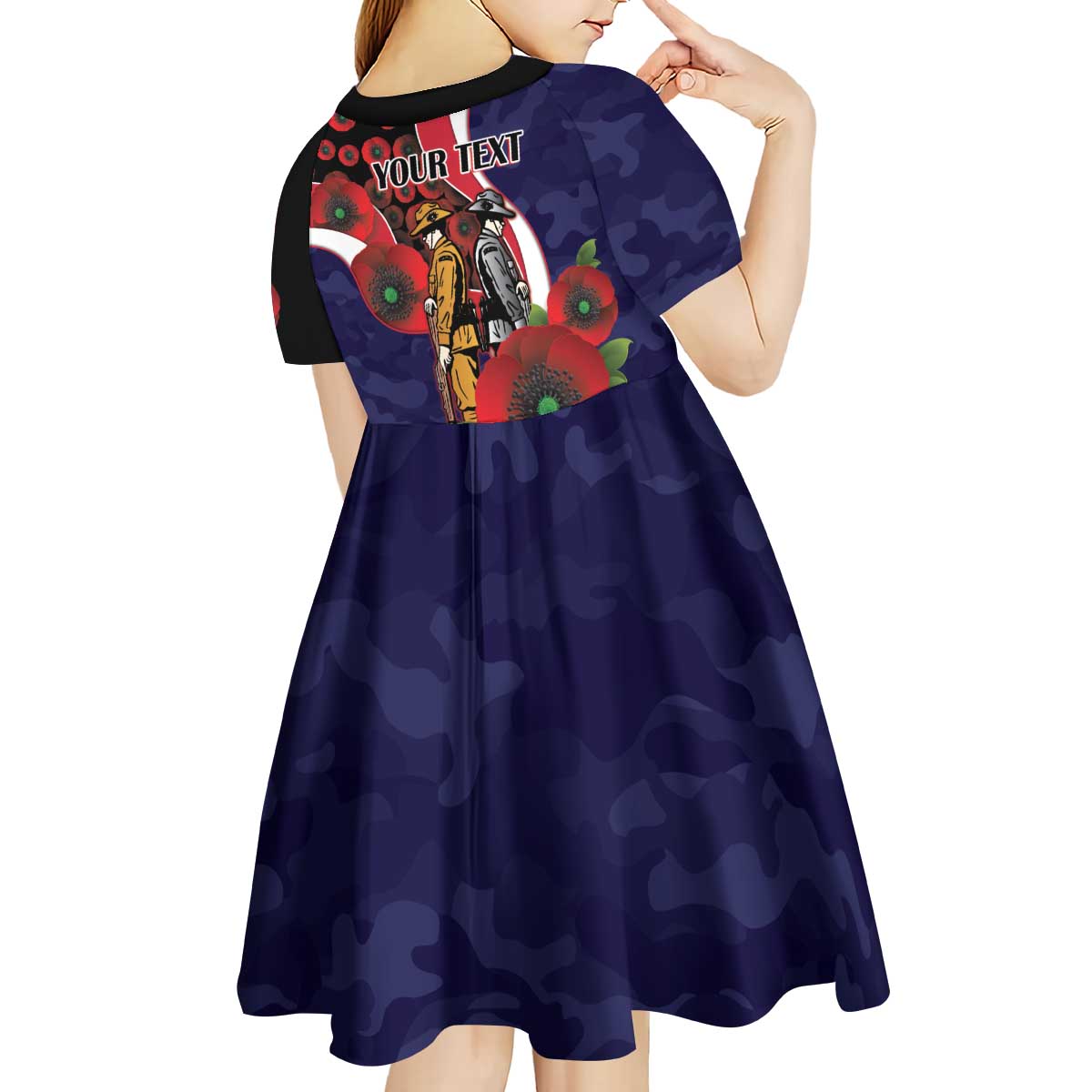 Melbourne Demons ANZAC Personalised Kid Short Sleeve Dress Lest We Forget Poppy Camo