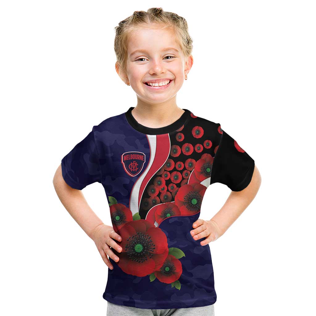 Melbourne Demons ANZAC Personalised Kid T Shirt Lest We Forget Poppy Camo