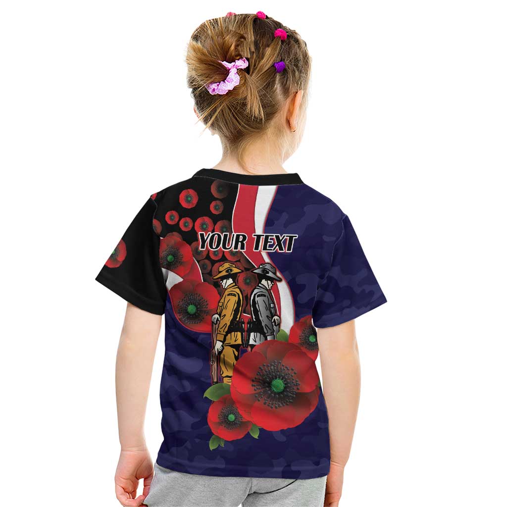 Melbourne Demons ANZAC Personalised Kid T Shirt Lest We Forget Poppy Camo