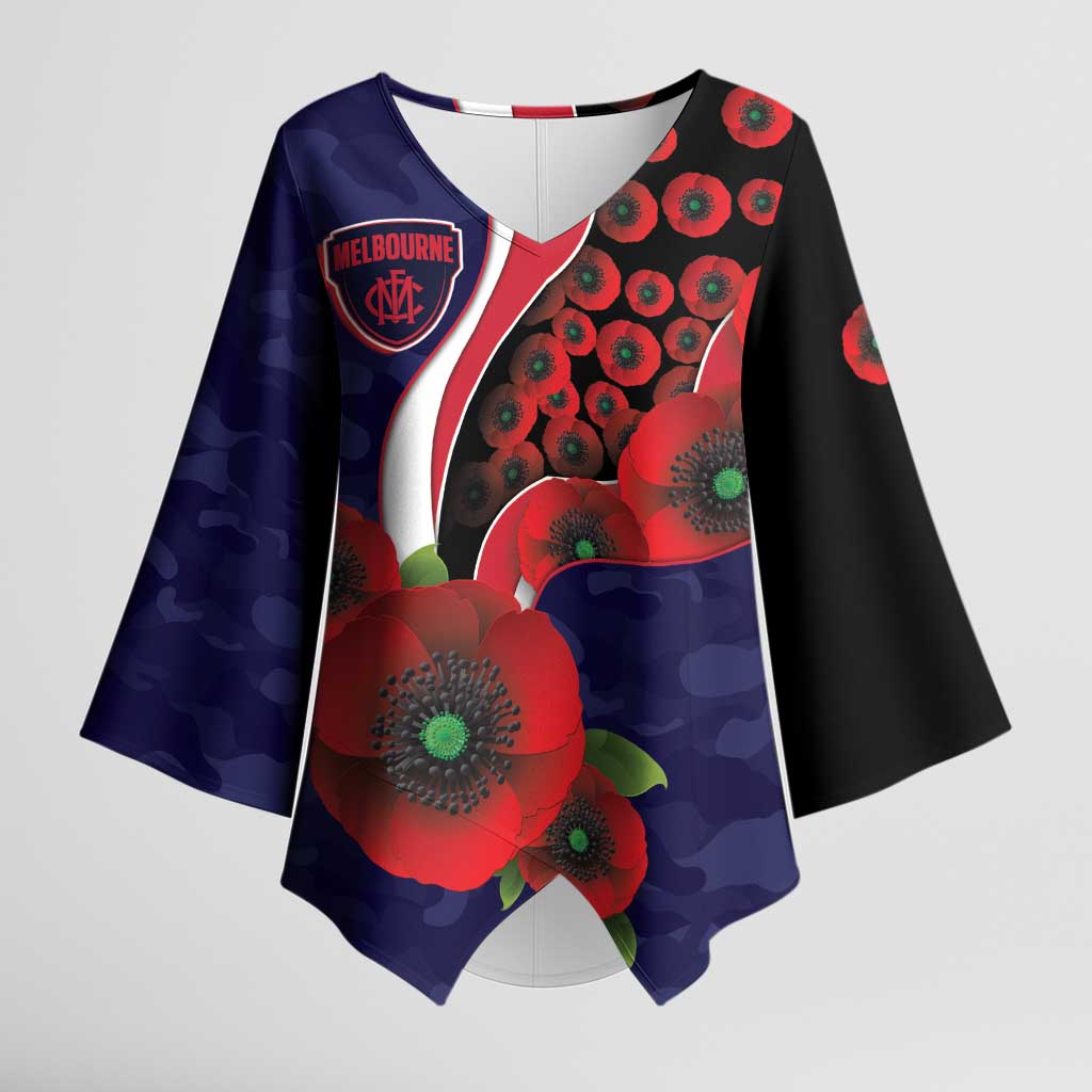 Melbourne Demons ANZAC Personalised Kimono Sleeve Blouse Lest We Forget Poppy Camo