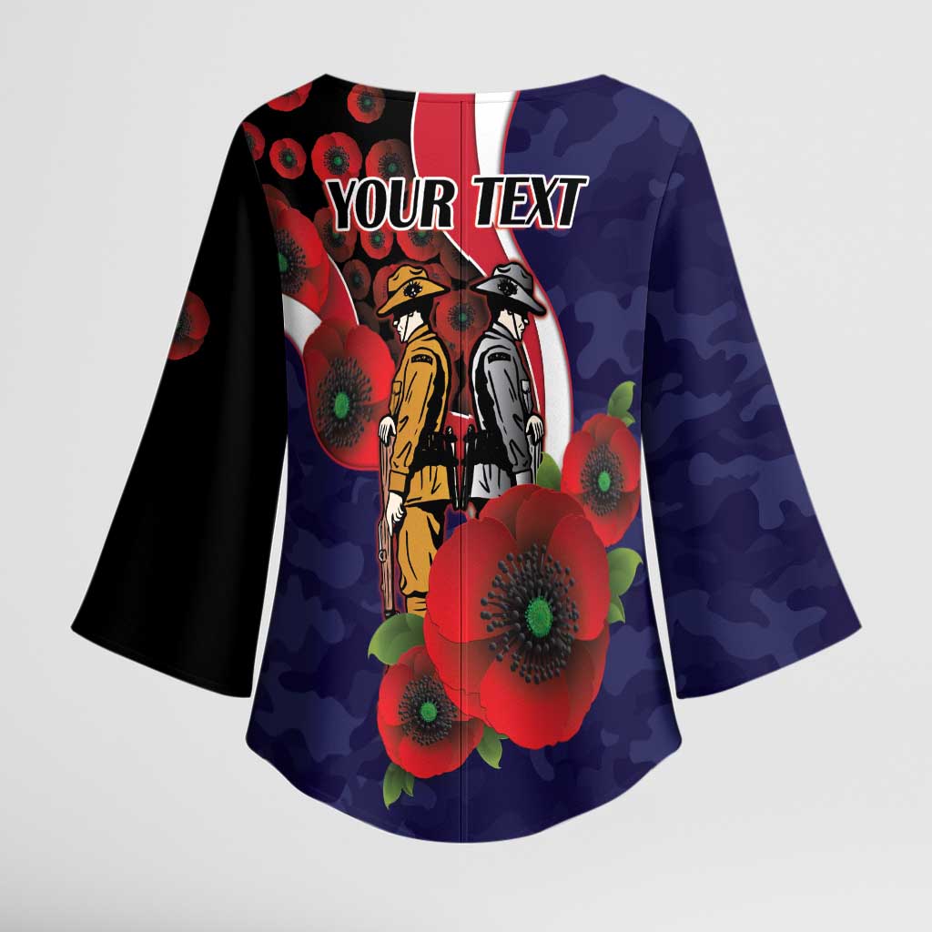 Melbourne Demons ANZAC Personalised Kimono Sleeve Blouse Lest We Forget Poppy Camo