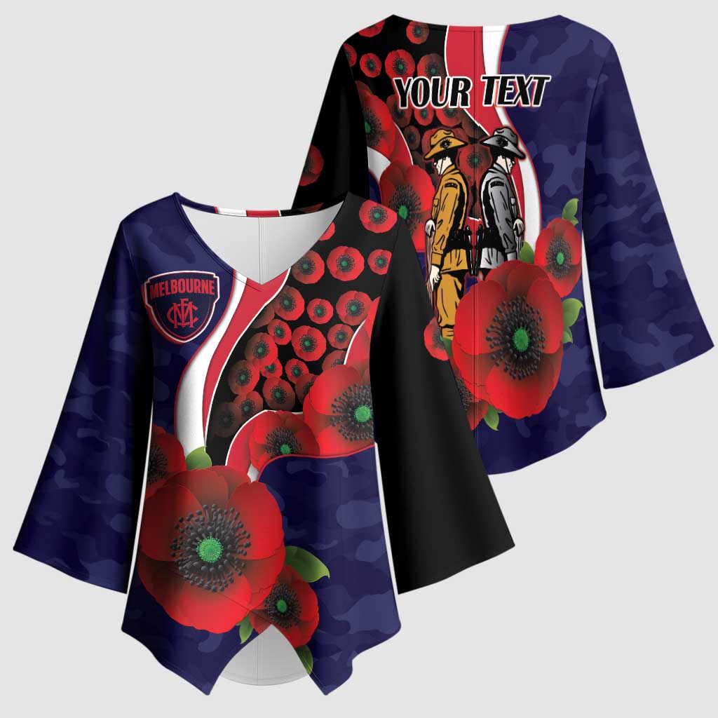 Melbourne Demons ANZAC Personalised Kimono Sleeve Blouse Lest We Forget Poppy Camo