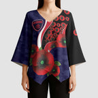 Melbourne Demons ANZAC Personalised Kimono Sleeve Blouse Lest We Forget Poppy Camo