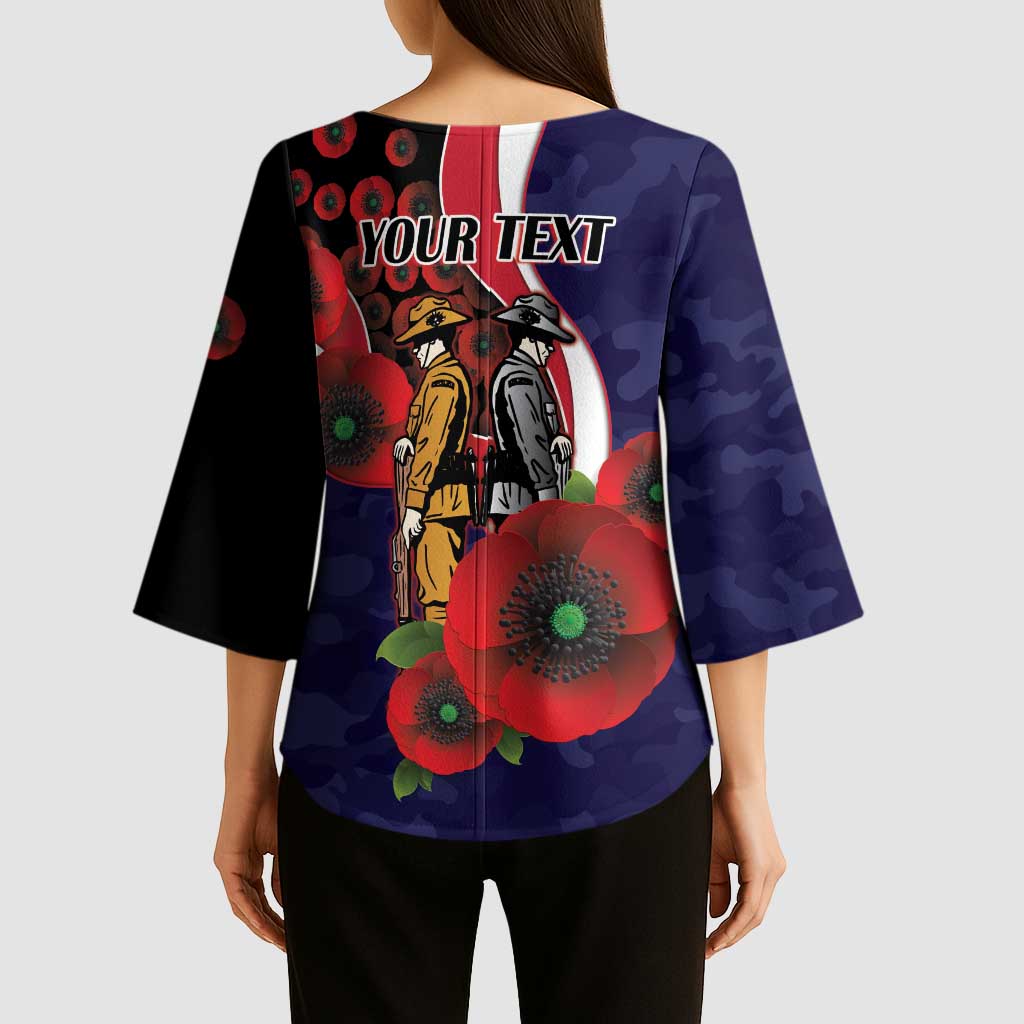 Melbourne Demons ANZAC Personalised Kimono Sleeve Blouse Lest We Forget Poppy Camo