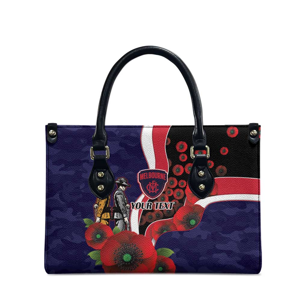 Melbourne Demons ANZAC Personalised Leather Bag Lest We Forget Poppy Camo