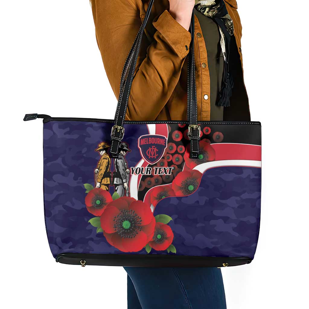 Melbourne Demons ANZAC Personalised Leather Tote Bag Lest We Forget Poppy Camo
