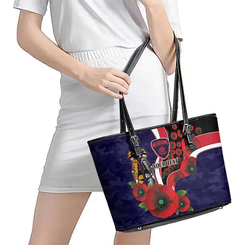 Melbourne Demons ANZAC Personalised Leather Tote Bag Lest We Forget Poppy Camo