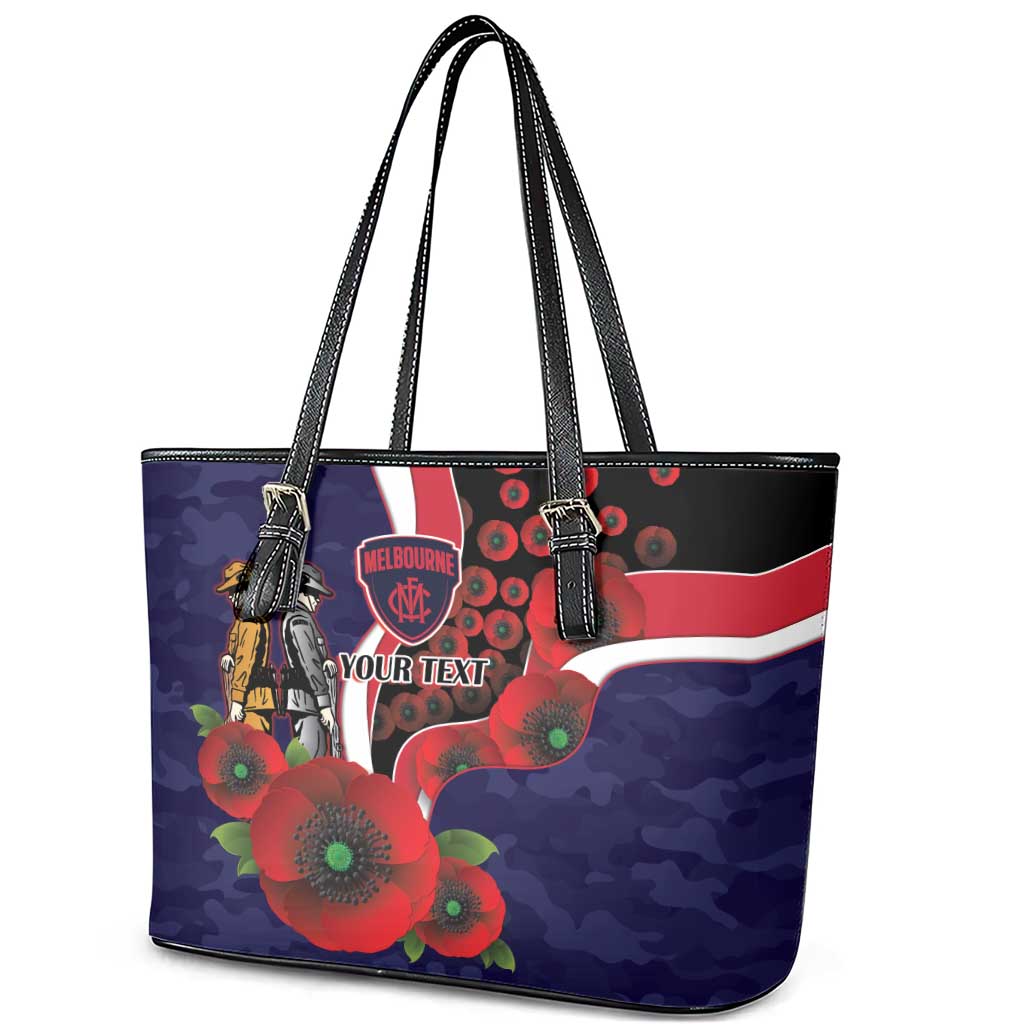 Melbourne Demons ANZAC Personalised Leather Tote Bag Lest We Forget Poppy Camo