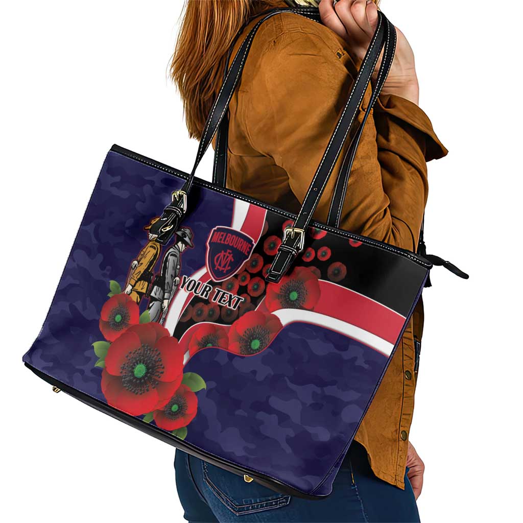 Melbourne Demons ANZAC Personalised Leather Tote Bag Lest We Forget Poppy Camo