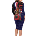 Melbourne Demons ANZAC Personalised Long Sleeve Bodycon Dress Lest We Forget Poppy Camo
