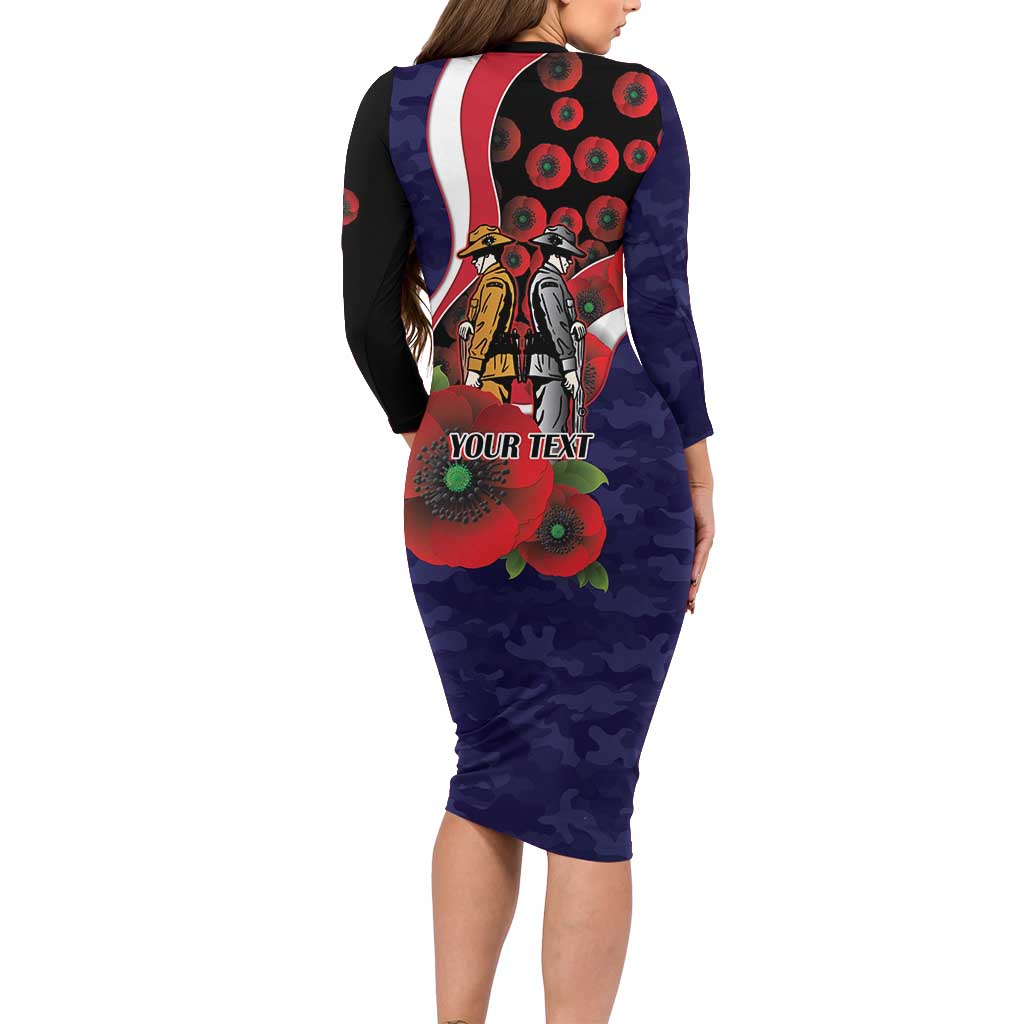 Melbourne Demons ANZAC Personalised Long Sleeve Bodycon Dress Lest We Forget Poppy Camo