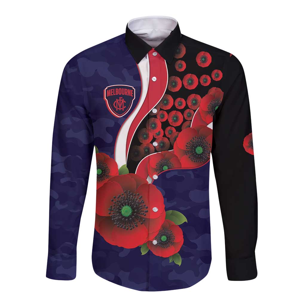 Melbourne Demons ANZAC Personalised Long Sleeve Button Shirt Lest We Forget Poppy Camo