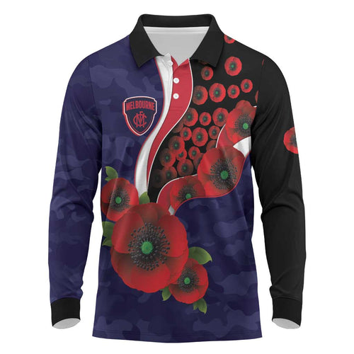 Melbourne Demons ANZAC Personalised Long Sleeve Polo Shirt Lest We Forget Poppy Camo