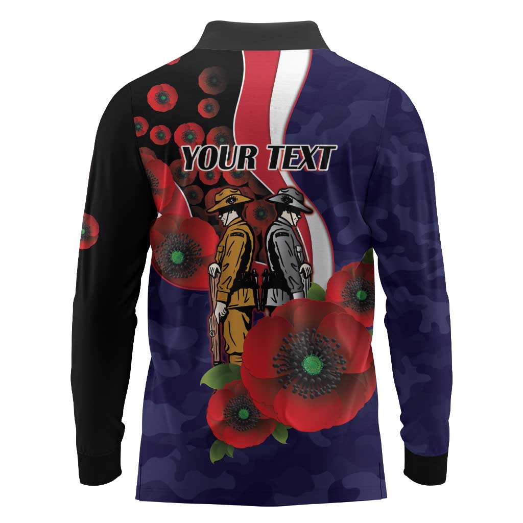 Melbourne Demons ANZAC Personalised Long Sleeve Polo Shirt Lest We Forget Poppy Camo