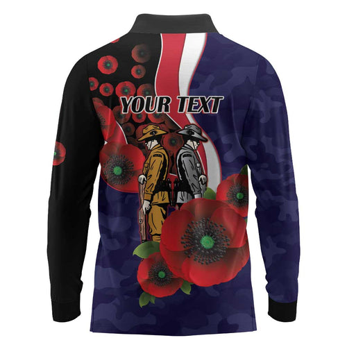 Melbourne Demons ANZAC Personalised Long Sleeve Polo Shirt Lest We Forget Poppy Camo