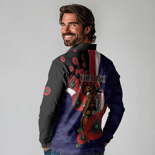 Melbourne Demons ANZAC Personalised Long Sleeve Polo Shirt Lest We Forget Poppy Camo