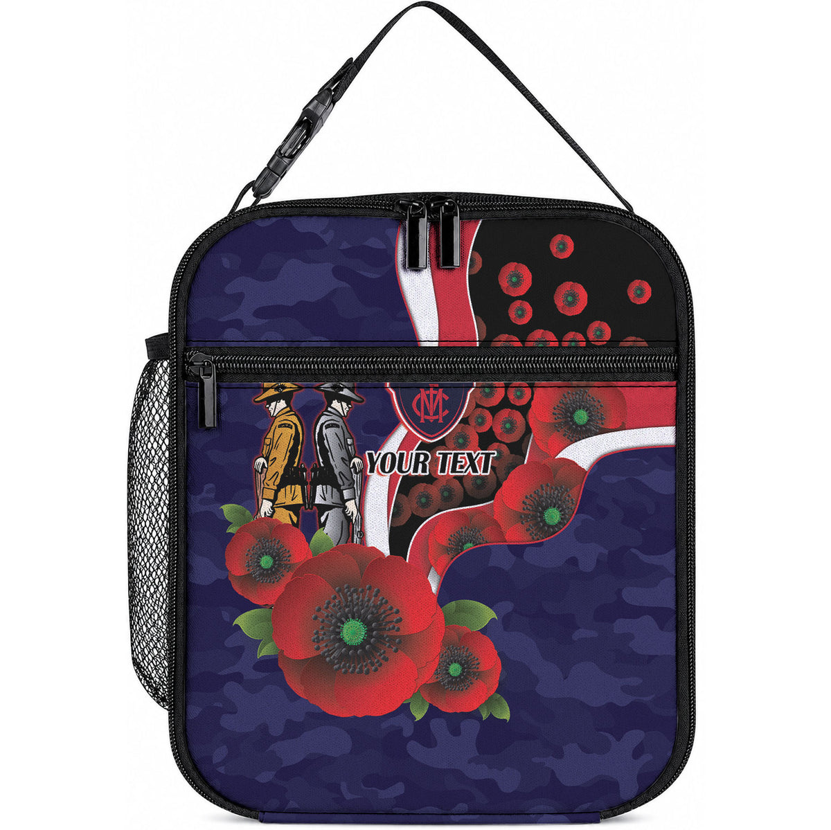 Melbourne Demons ANZAC Personalised Lunch Bag Lest We Forget Poppy Camo