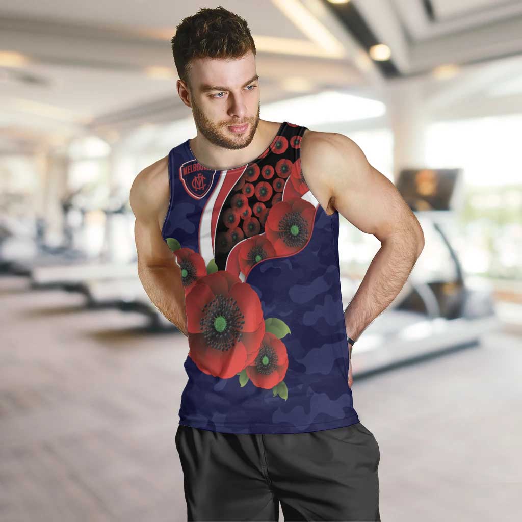 Melbourne Demons ANZAC Personalised Men Tank Top Lest We Forget Poppy Camo