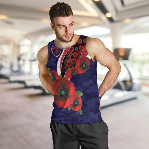 Melbourne Demons ANZAC Personalised Men Tank Top Lest We Forget Poppy Camo