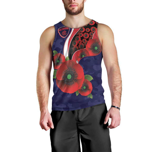 Melbourne Demons ANZAC Personalised Men Tank Top Lest We Forget Poppy Camo