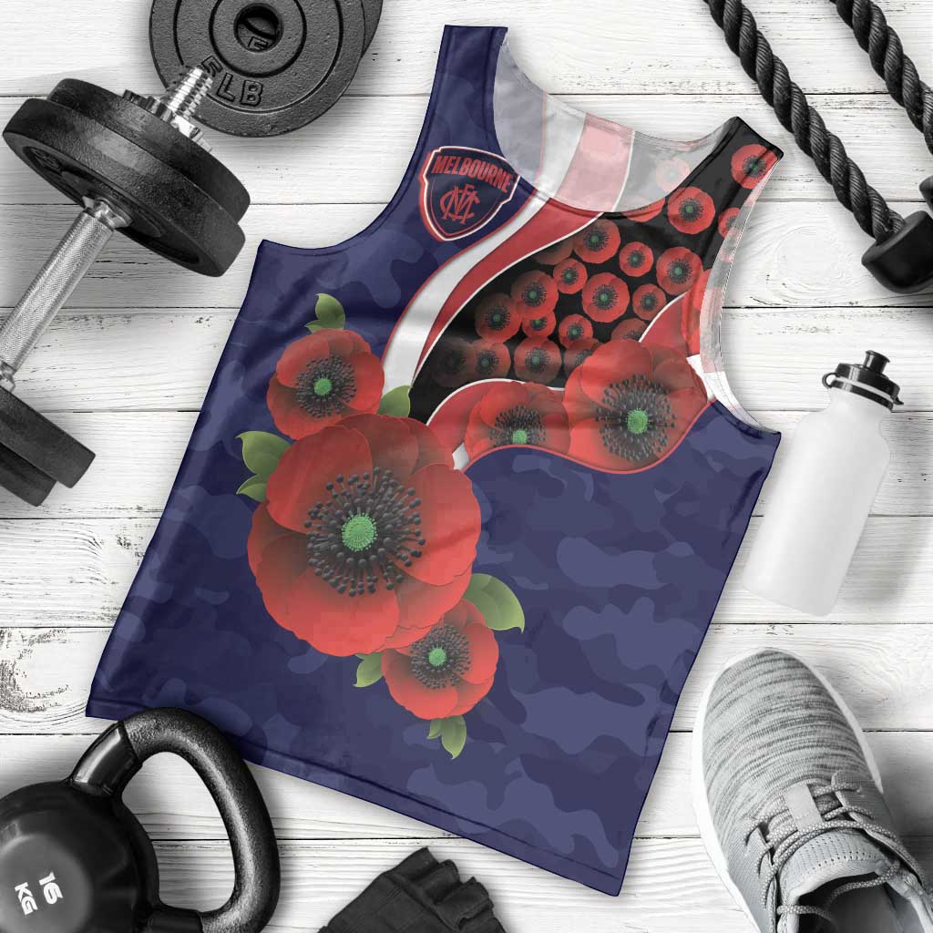 Melbourne Demons ANZAC Personalised Men Tank Top Lest We Forget Poppy Camo