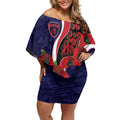 Melbourne Demons ANZAC Personalised Off Shoulder Short Dress Lest We Forget Poppy Camo