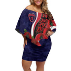 Melbourne Demons ANZAC Personalised Off Shoulder Short Dress Lest We Forget Poppy Camo