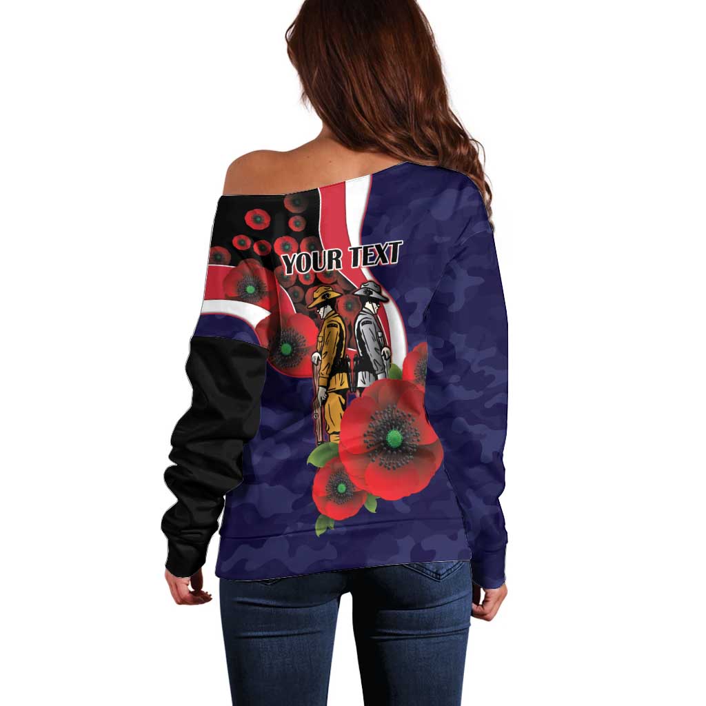 Melbourne Demons ANZAC Personalised Off Shoulder Sweater Lest We Forget Poppy Camo
