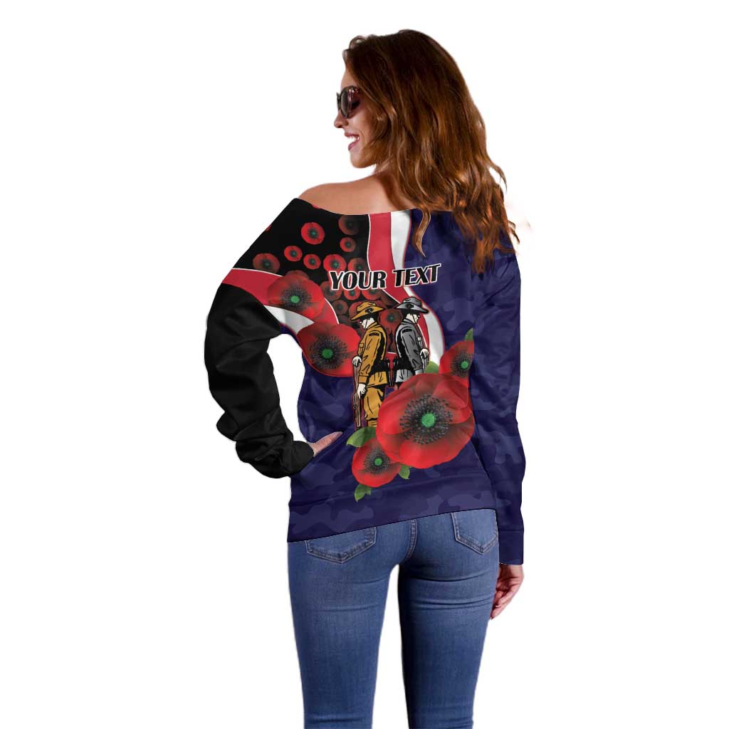 Melbourne Demons ANZAC Personalised Off Shoulder Sweater Lest We Forget Poppy Camo