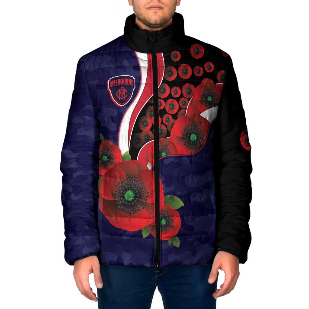 Melbourne Demons ANZAC Personalised Padded Jacket Lest We Forget Poppy Camo