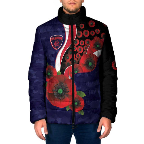 Melbourne Demons ANZAC Personalised Padded Jacket Lest We Forget Poppy Camo
