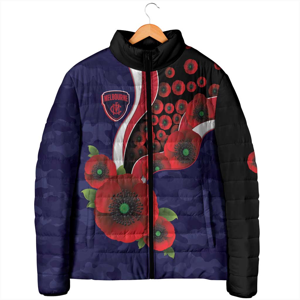 Melbourne Demons ANZAC Personalised Padded Jacket Lest We Forget Poppy Camo