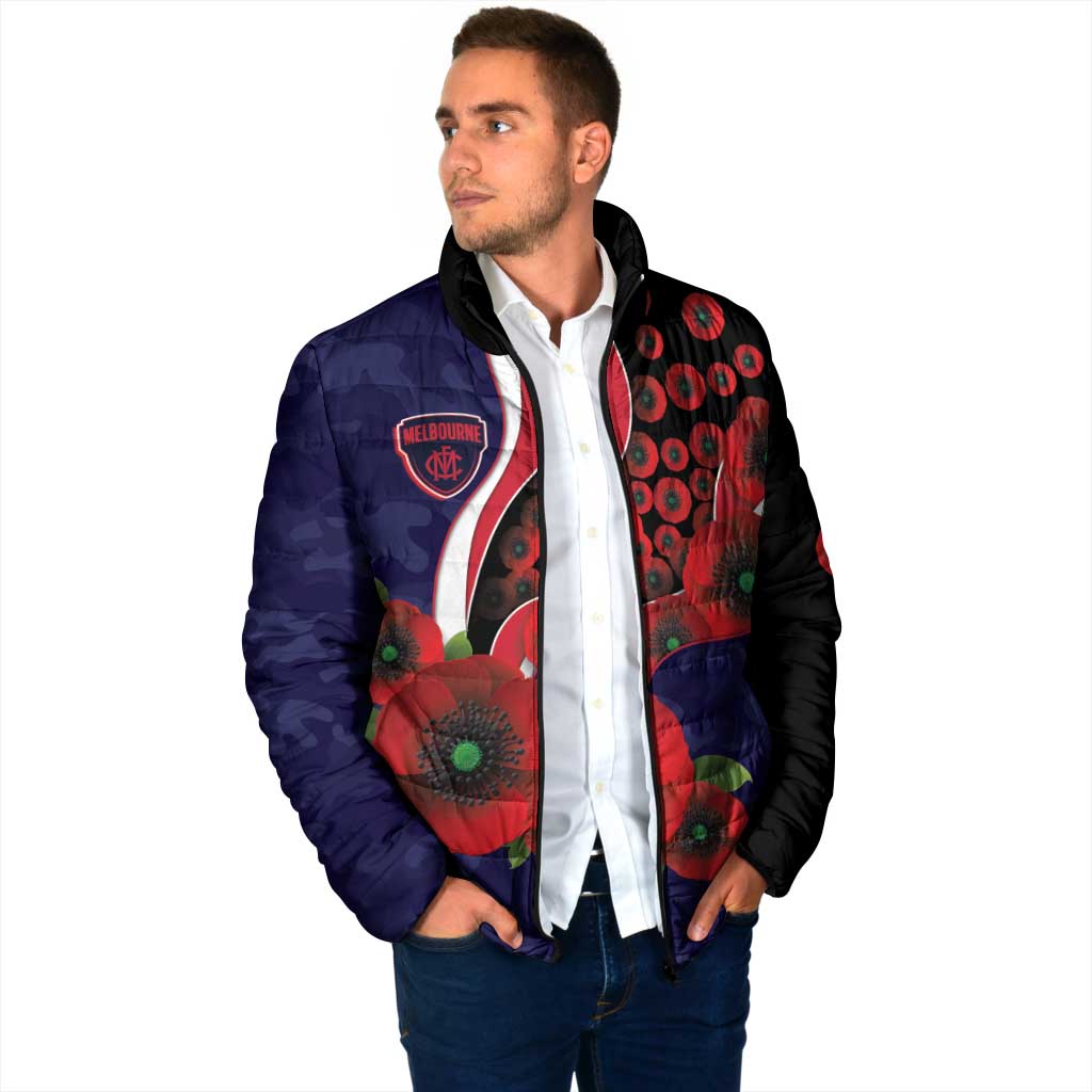 Melbourne Demons ANZAC Personalised Padded Jacket Lest We Forget Poppy Camo
