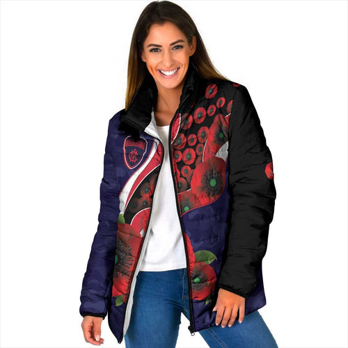 Melbourne Demons ANZAC Personalised Padded Jacket Lest We Forget Poppy Camo